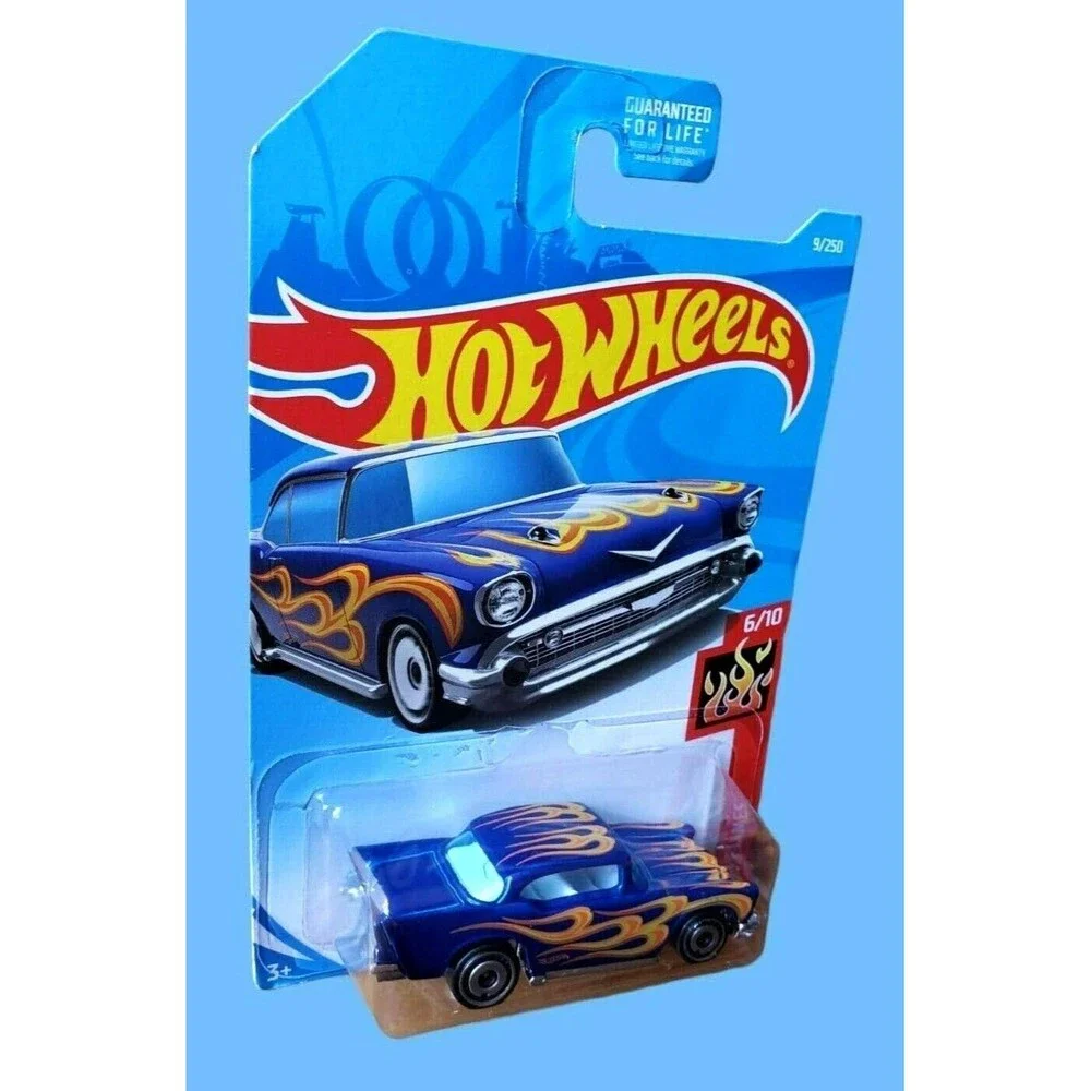 2019 Hot Wheels '57 CHEVY #9/250 Black & Dark Blue HW Flames #6/10 1:64 Lot Of 2